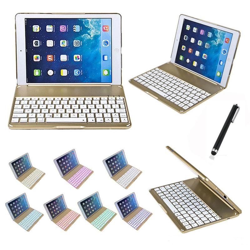  USB Wireless Bluetooth Keyboard F8S LED Backlit Keyboard Case for iPad Air Wireless Keyboard With Case For iPad New 9.7 Tablets  